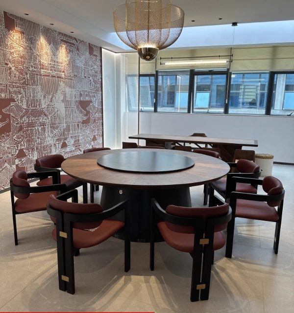 樂藝家具實木會所餐廳電動餐桌10人20人酒店會所大圓桌，宴會電動帶轉盤大圓桌 5