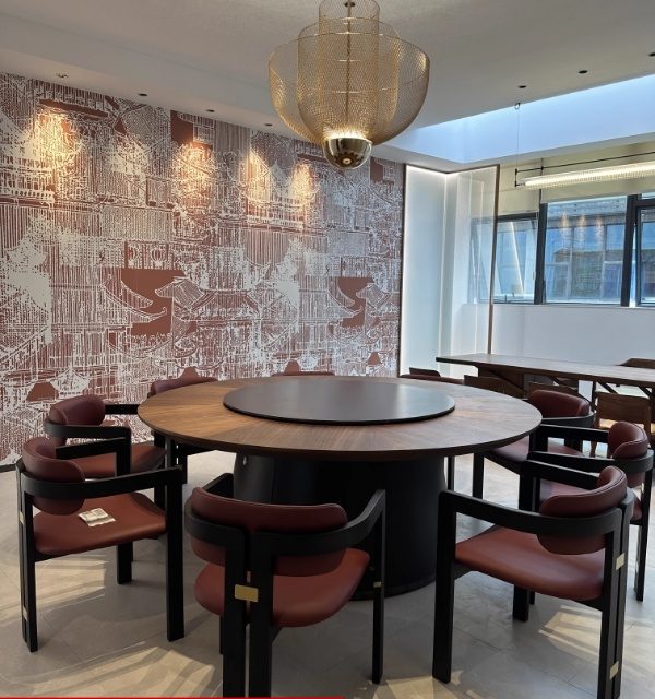 樂藝家具實木會所餐廳電動餐桌10人20人酒店會所大圓桌，宴會電動帶轉盤大圓桌 6 1