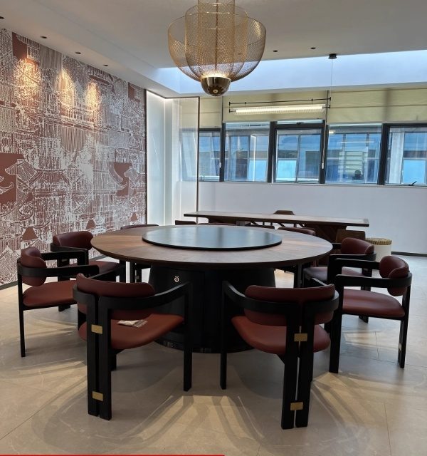 樂藝家具實木會所餐廳電動餐桌10人20人酒店會所大圓桌，宴會電動帶轉盤大圓桌 8